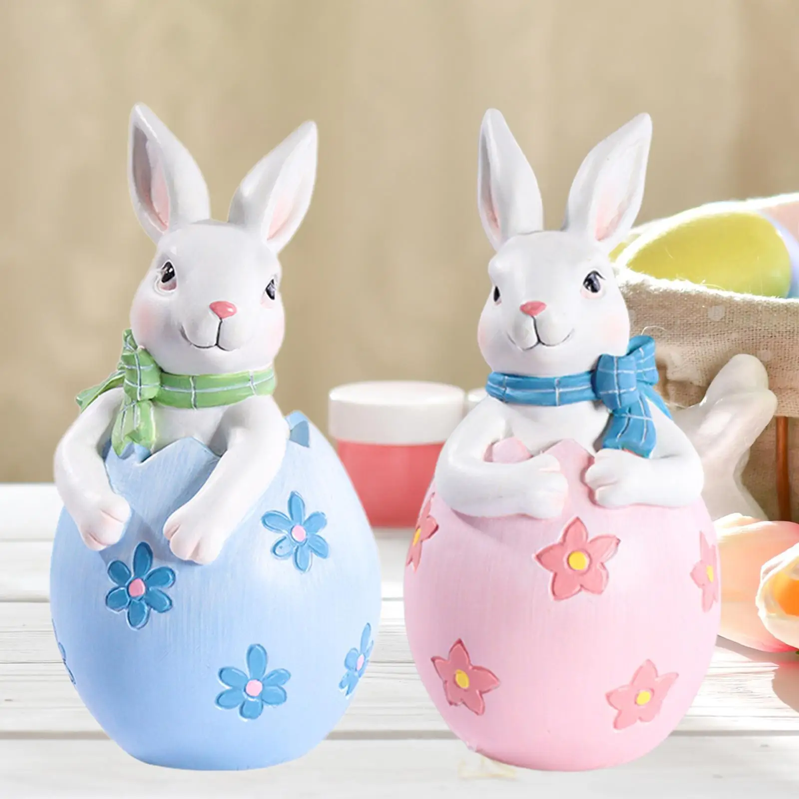 Easter Bunny Figurine ประติมากรรมน่ารักสําหรับเดสก์ท็อปเพื่อนเด็กผู้หญิงเตาผิง