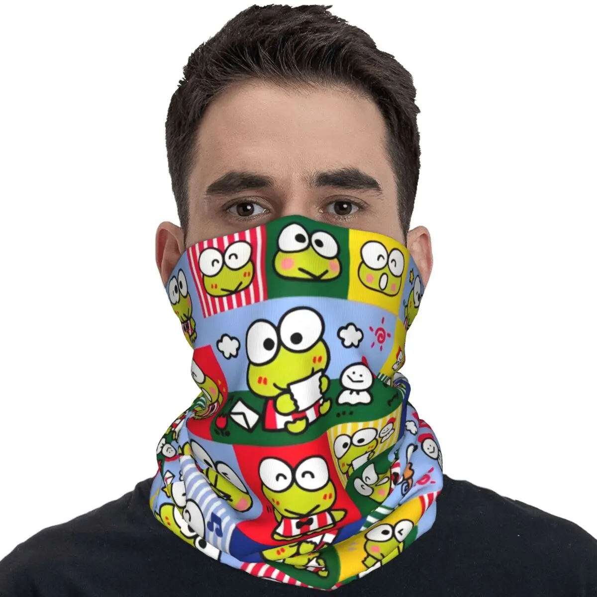 Keroppi Bandana Fun Bicycle Mask Hiking Camping Anti-UV Balaclava Custom Seamless Soft Face Cover Mask