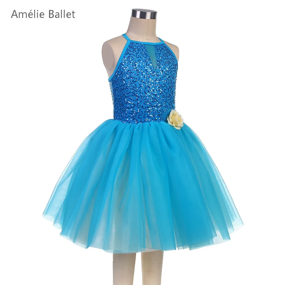 25121 Nieuwe Ballet Kostuums Meer Blauw Pailletten Spandex Top Lijfje Ballet Tutu Kids Stage Performance Ballet Kostuum tutu
