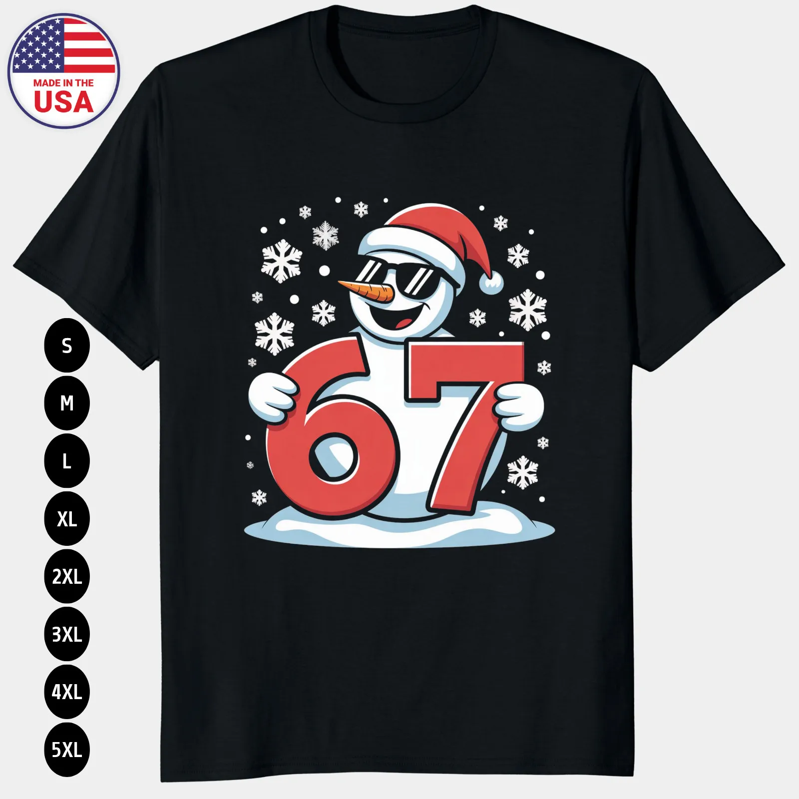 67 Squad muñeco de nieve gafas de sol sombrero de Papá Noel divertida Navidad invierno camiseta