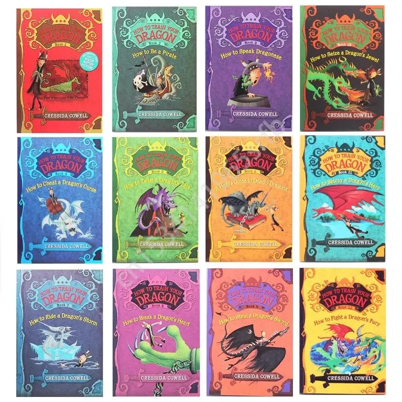 12 libros/set cómo entrenar a tu dragón: La serie completa: conjunto de regalo Paperback, capítulo corto, Slapstick inteligente, novelas en inglés