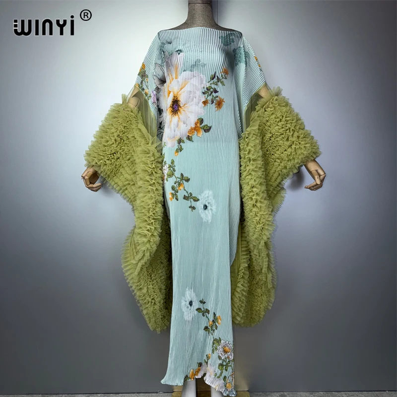 WINYI Africa Pleated Elastic Slim Dress holiday Beach Cover up Kaftan Abaya Dubai Luxury Party Evening Dress for Muslim Women