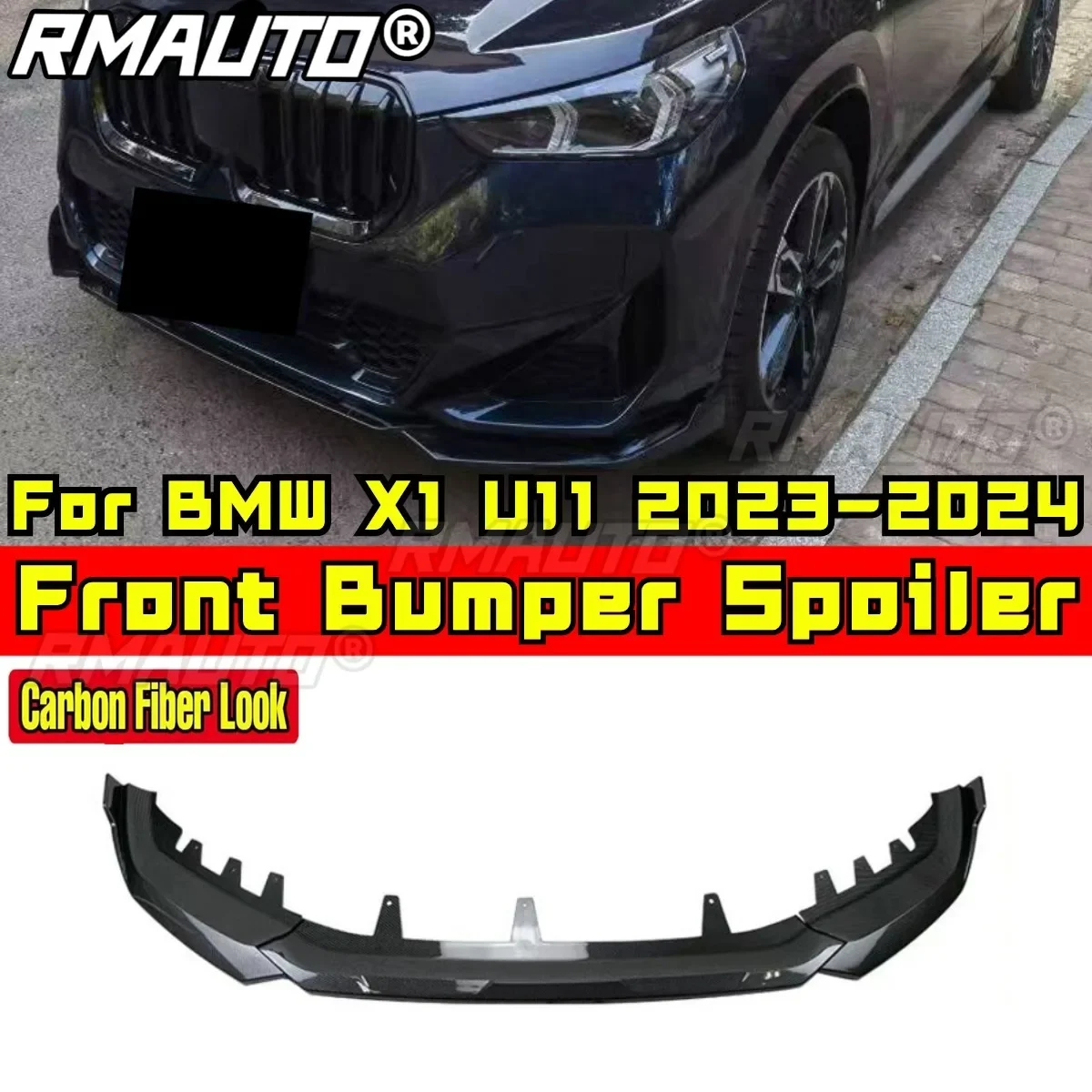 

For BMW X1 U11 M Sport 2023-2024 Front Bumper Lip Spoiler Diffuser Splitters Body Kit Aprons Cover Guard Trim Car Accessories