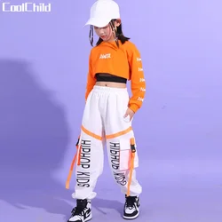 Hip Hop Girls Crop Top Contrast Cargo Pants Boys Sweatshirt Joggers Child Streetwear Clothes Sets Kids Street Dance Jazz Costume