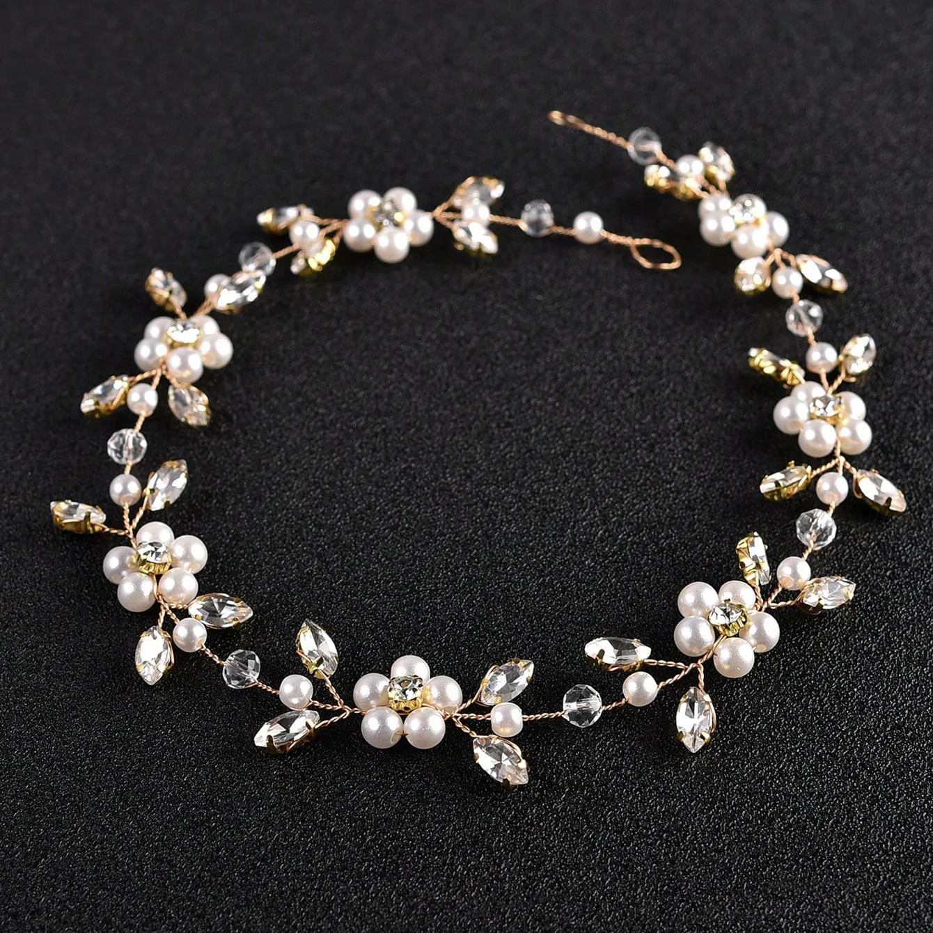 Women Leaf Bride Hair Vine Pearl Wedding Flower Headband Crystal Beads Bridesmaid Headdress Bridal Headpiece Hair Jewelry