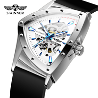 T-WINNER Casual Sport Skeleton Automatical Mechanical Men's Watches Triangle Silicone Strap Hollow Wristwatch Racing Gifts Clock
