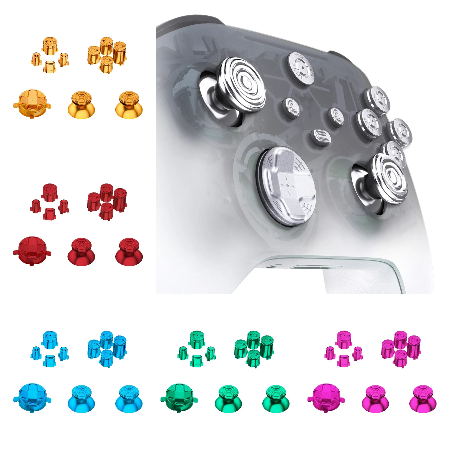 eXtremeRate 11 in 1 Custom Metal Buttons for Xbox Core Wireless Controller(Xbox Series X/S), Home ABXY Bullet Button