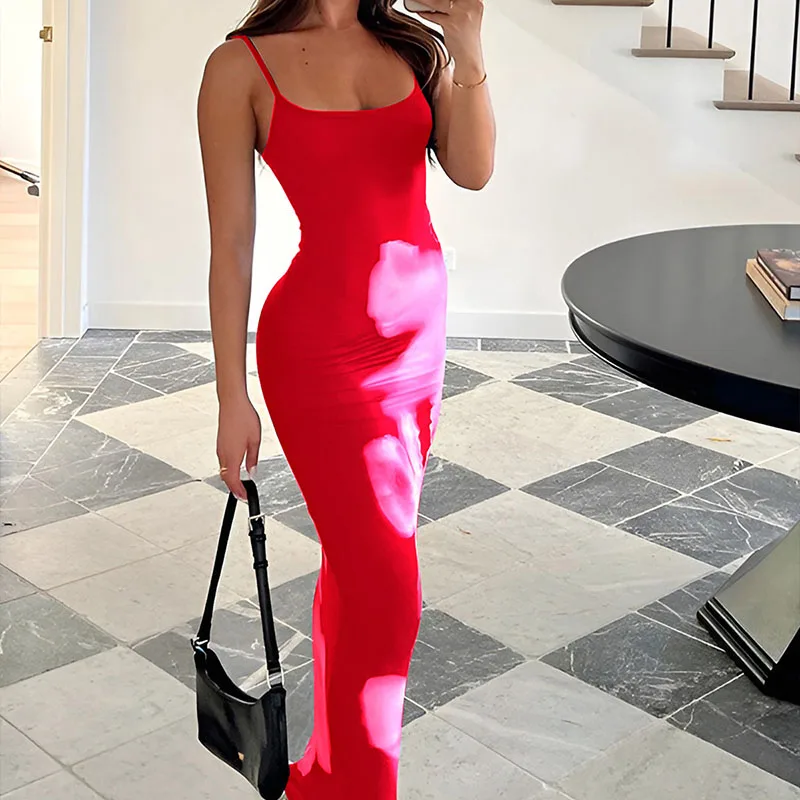 Women Dress Summer New Purple Sexy Backless Sleeveless Sling Dresses Fashion Print Clubwear Casual Slim Elegant Lady Maxi Dress