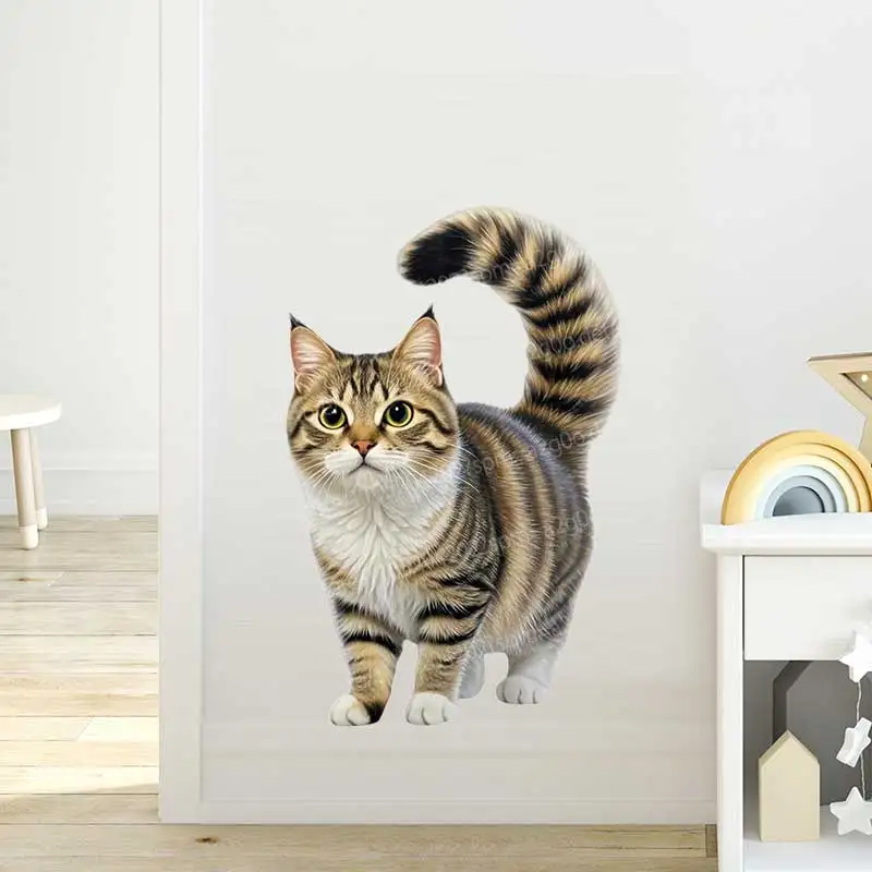 Cute Cat Pattern Self-Adhesive Sticker Waterproof Pet Decoration for Wall Fridge Toilet Car Concealer AA337