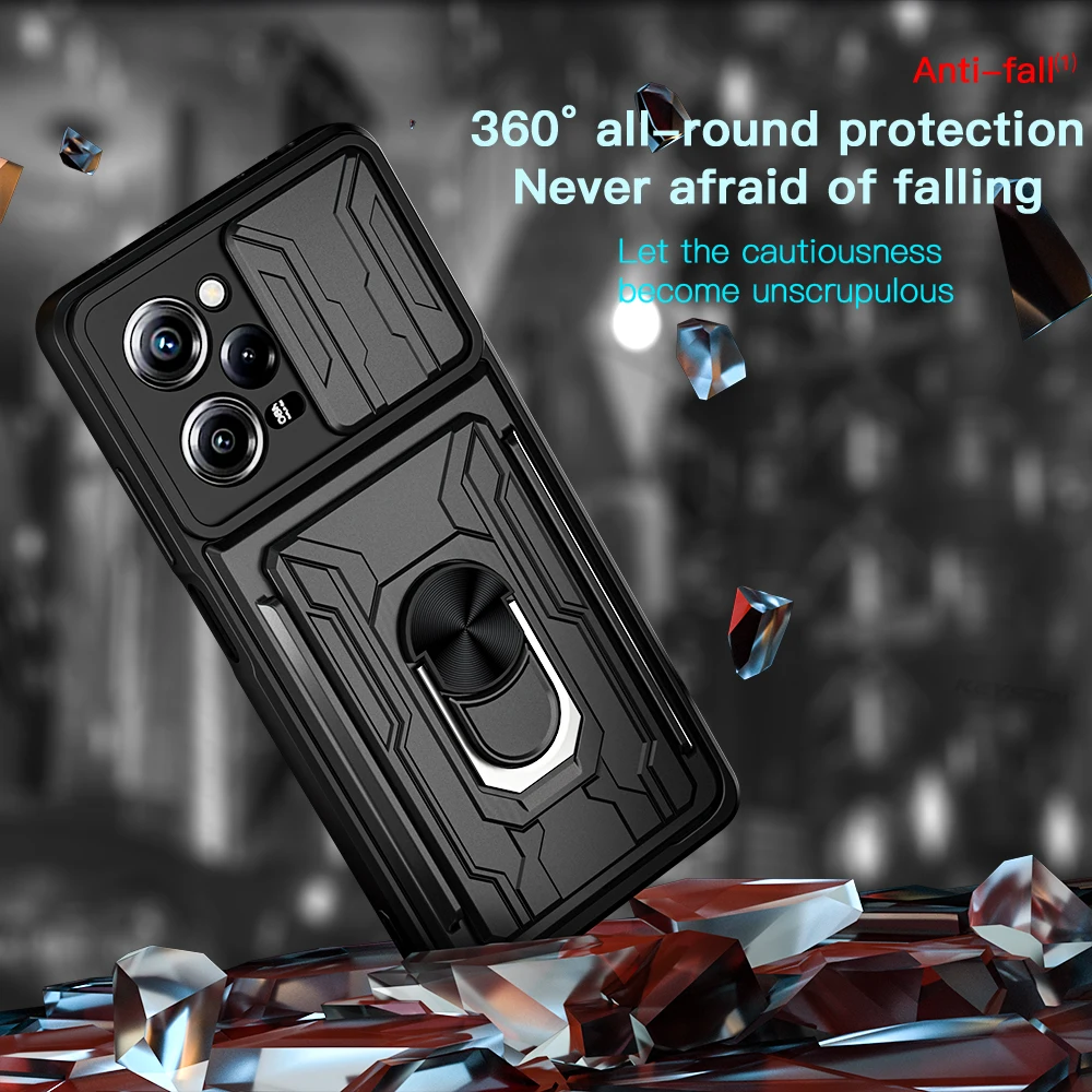 KEYSION Shockproof Case for Redmi Note 12S 4G 12 Pro+ 5G Card Bag Slide Camera Protection Phone Cover for Xiaomi POCO F5 X5 Pro