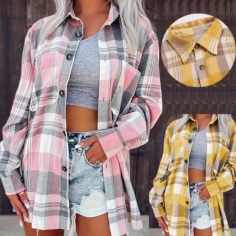 

New Fashion Loose Womens Plaid Shirt Fresh College Style Design Blouses And Tops Long Sleeve Casual Female Checked Clothes