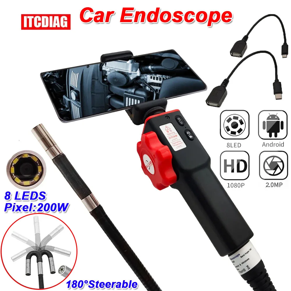 

8 LED 8.5MM 2.0MP 180 Degree Car Steering Borescope Support Android Window xp/vista /7/8/10 Industrial Endoscope Cars Inspection