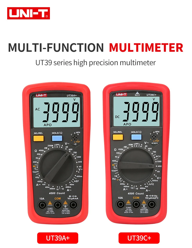 UNI-T UT39A+ UT39C+ UT39E+ Plus Multimeter Digital Ammeter Voltmeter AC/DC Current Professional Electrician Tester Multi Meter