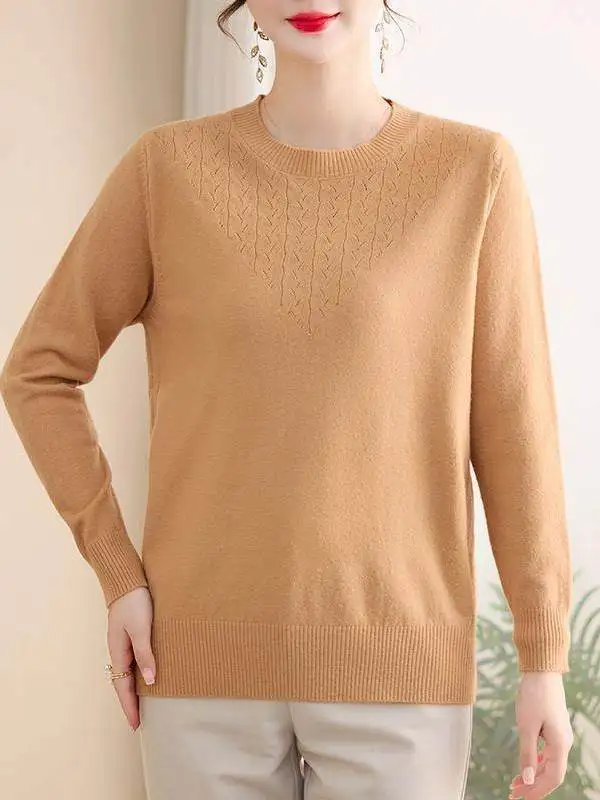 Loose Fit Long Sleeve round Neck Color Knitted Sweater Women's Fashion Korean Style Breathable Comfortable Inner Shirt