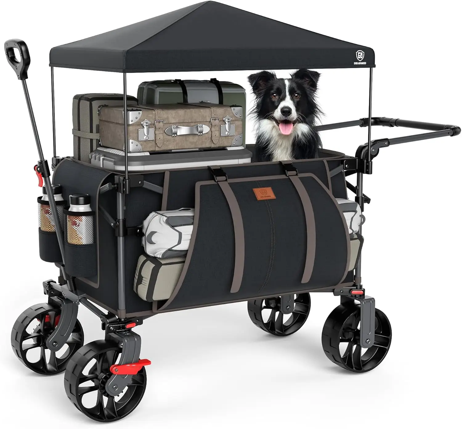 Portable Folding Push Wagon with Canopy and Brakes, All-Terrain Big Wheels, for Camping, Beach, Sports