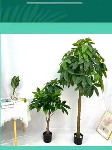 Planta verde grande de pie en maceta, árbol de la fortuna simulado, planta decorativa para sala de estar y oficina, bonsái falso