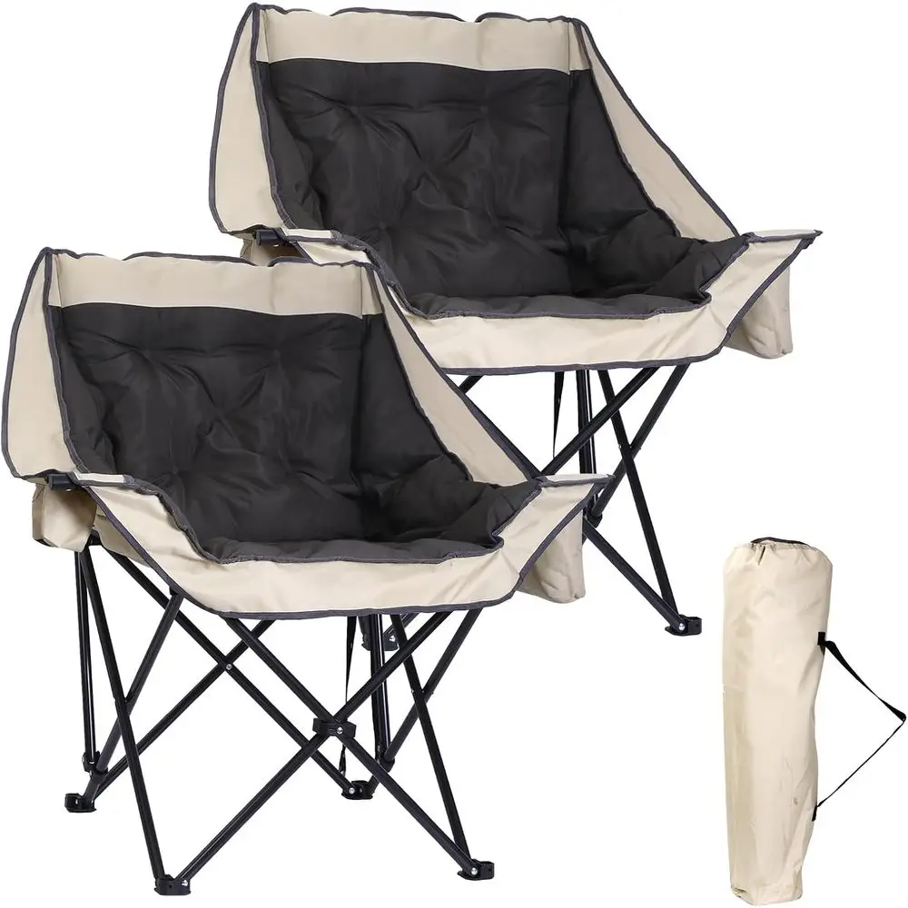 Double Pack Deluxe Oversized Padded Chairs with Cup Holder and Cooler for Camping, Hiking, Picnics