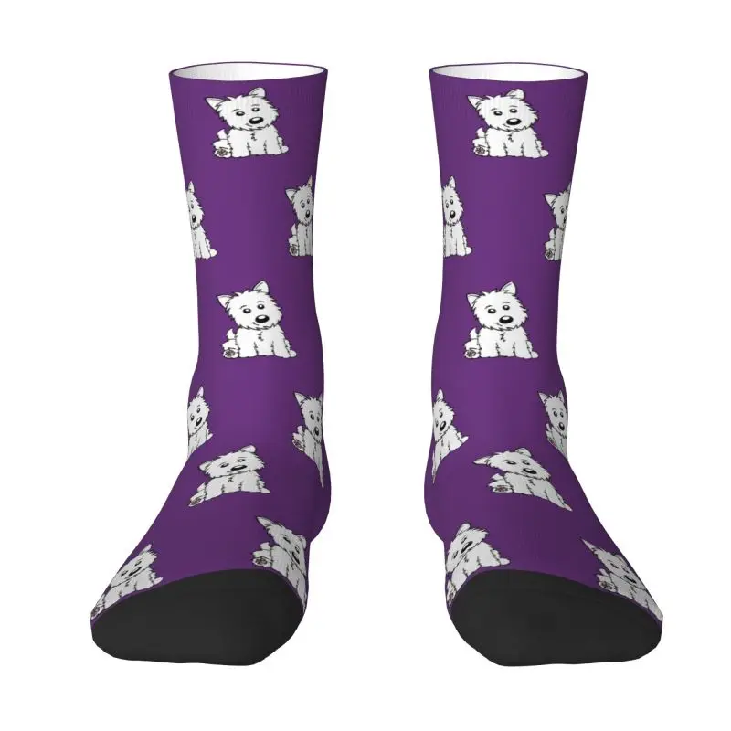 Cute Cartoon Westie Dog Mens Crew Socks Unisex Novelty 3D Printed West Highland White Terrier Dress Socks