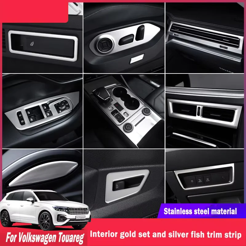 

Внутренняя центральная консоль, панель переключения передач, внутренняя крышка для Volkswagen Touareg 2019 ~ 2024, автомобильные аксессуары, серебристая отделка из нержавеющей стали