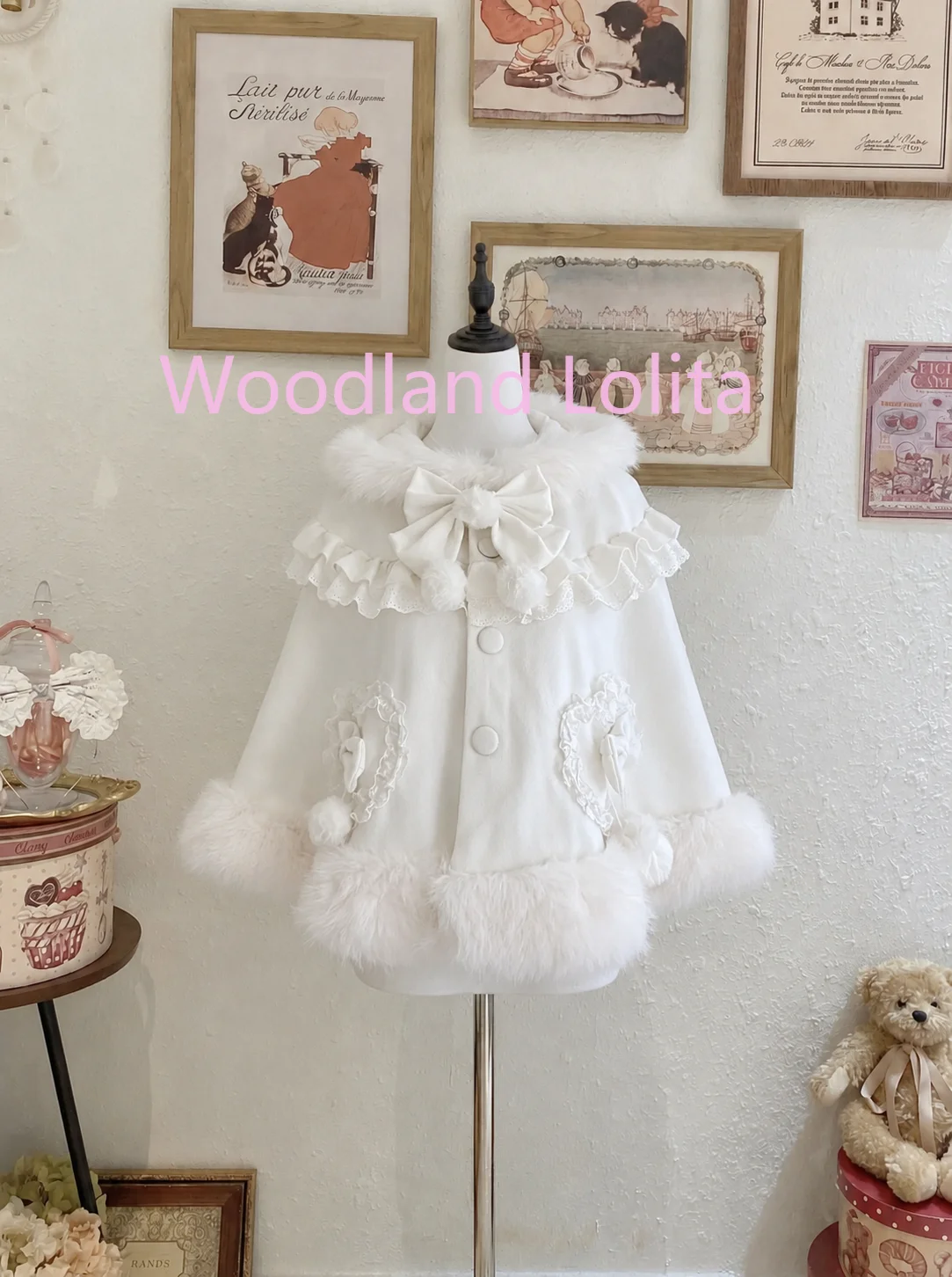 Autumn Winter Japanese Style Casual Coat Shawl Women Cat Ear Fur Collar Warm Cape Sweet Elegant Streetwear Loose Fit Woolen Coat