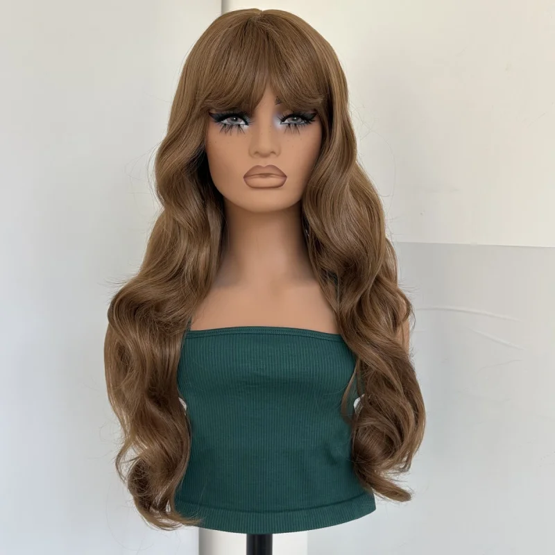

Heat Resistant Hair Cosplay Wig With Fringe Medium brown Long Wavy
