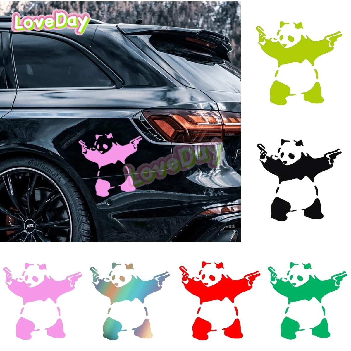 Fashion Car Sticker Brave Cute Panda with Two Guns  Animal Cartoon Creative Decoration Decals Vinyl Auto Motorcycle Sticker