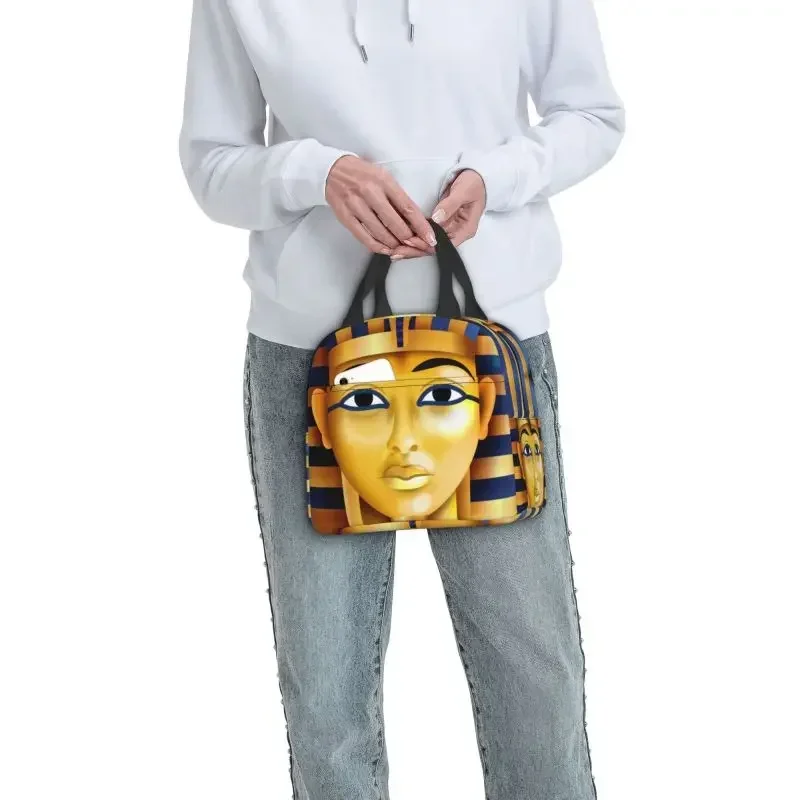 Ancient Egypt Pharaoh King Tut Insulated Lunch Bag for Women Leakproof Egyptian Cooler Thermal Lunch Tote Beach Camping Travel