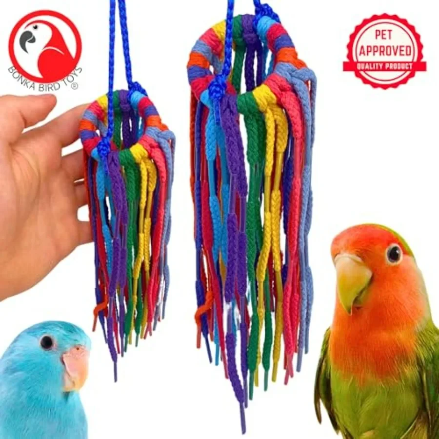 51214 لعبة رباط الحذاء القطني الصغير من Aglet Heaven مع أجليت بلاستيكية وحلقتين للببغاوات والكوكاتيل Quakers Pionus الطيور الصغيرة