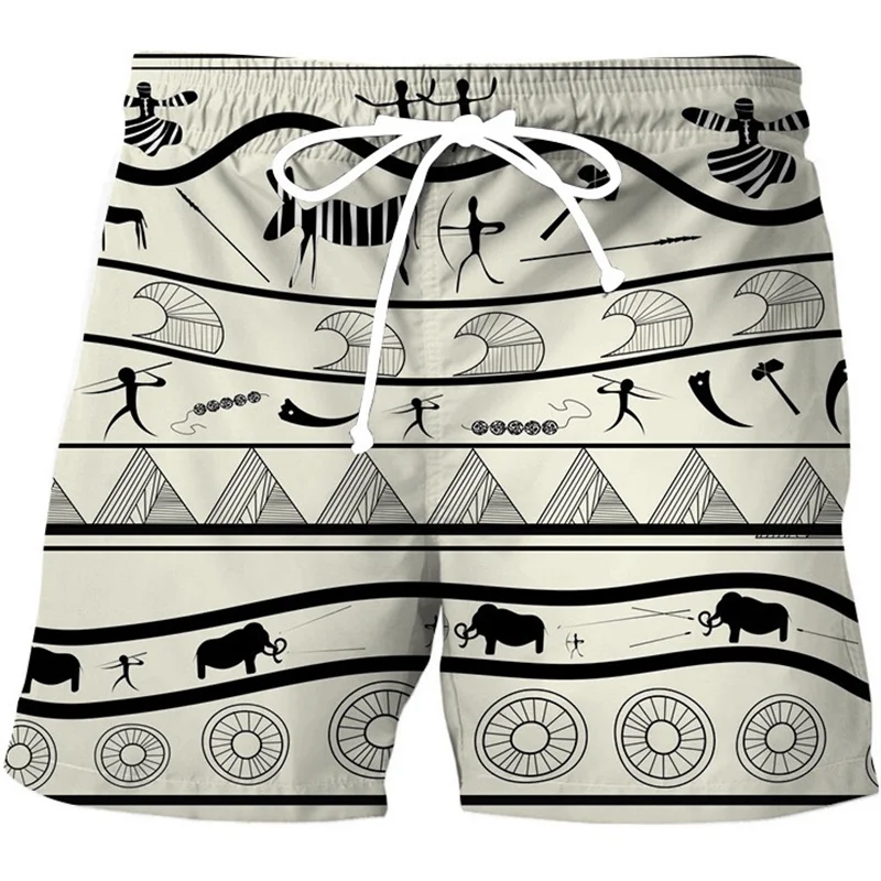 Colorful Ethnic Pattern Beach Shorts For Men Exquisite 3D Printed Swim Trunks Summer Vacation Short Pants Loose Board Shorts