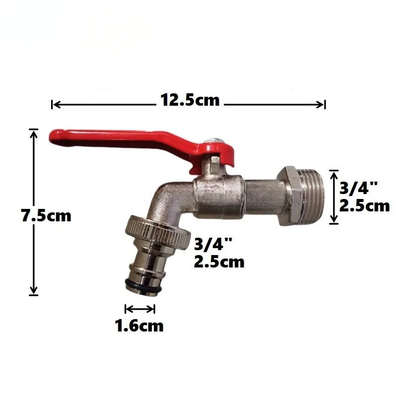 

Кран-шаровой кран из цинкового сплава 3/4 дюйма с красной ручкой для стиральной машины и полива сада