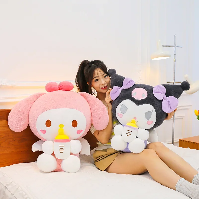 60Cm Cartoon Sanrio Babyfles Kuromi Knuffel Kawaii My Melody Soft Gevulde Knuffels Pop Big Size Leuke Kussen verjaardagscadeau