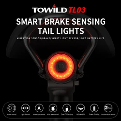 TOWILD TL03 Bicycle Smart Auto Brake Sensing Light Type C Charging LED Cycling Taillight Bike Rear Light Warn Bicycle Taillight