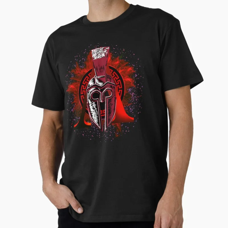 

Red Greek Key Spartan warrior helmet Ancient greece Gift T Shirt This is sparta Norse mythology Graphic Tee All size Tops S-6XL