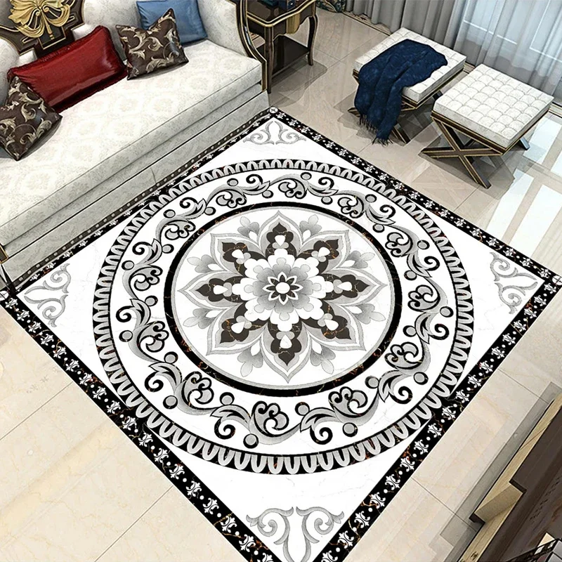 

Custom 3D Floor Wallpaper Classic Black White Gray Marble Texture Carpet Mural Living Room Dining Room Floor Sticker Waterproof