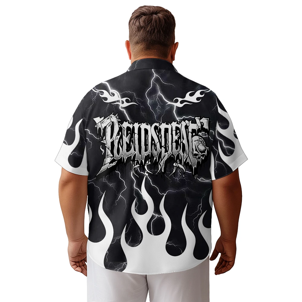 2024 new Men's shirts plus size Black and white thunder blazing printed clothing casual short-sleeved