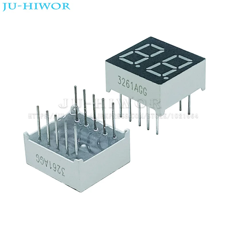 10pcs 0.36 Inch 10Pins 3261AGG 3261BGG 2 Digits Bits 7 Segment Jade Green LED Digital Display Digitron Common Anode Cathode