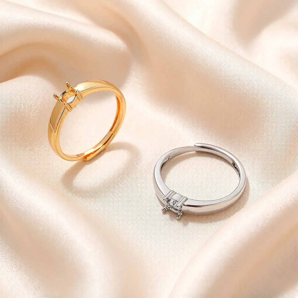 

3Pcs Adjustable Ring Blank Base with Prong Setting, Brass Semi Mounting Round 6mm Head Ring Setting for Wedding Jewelry Making