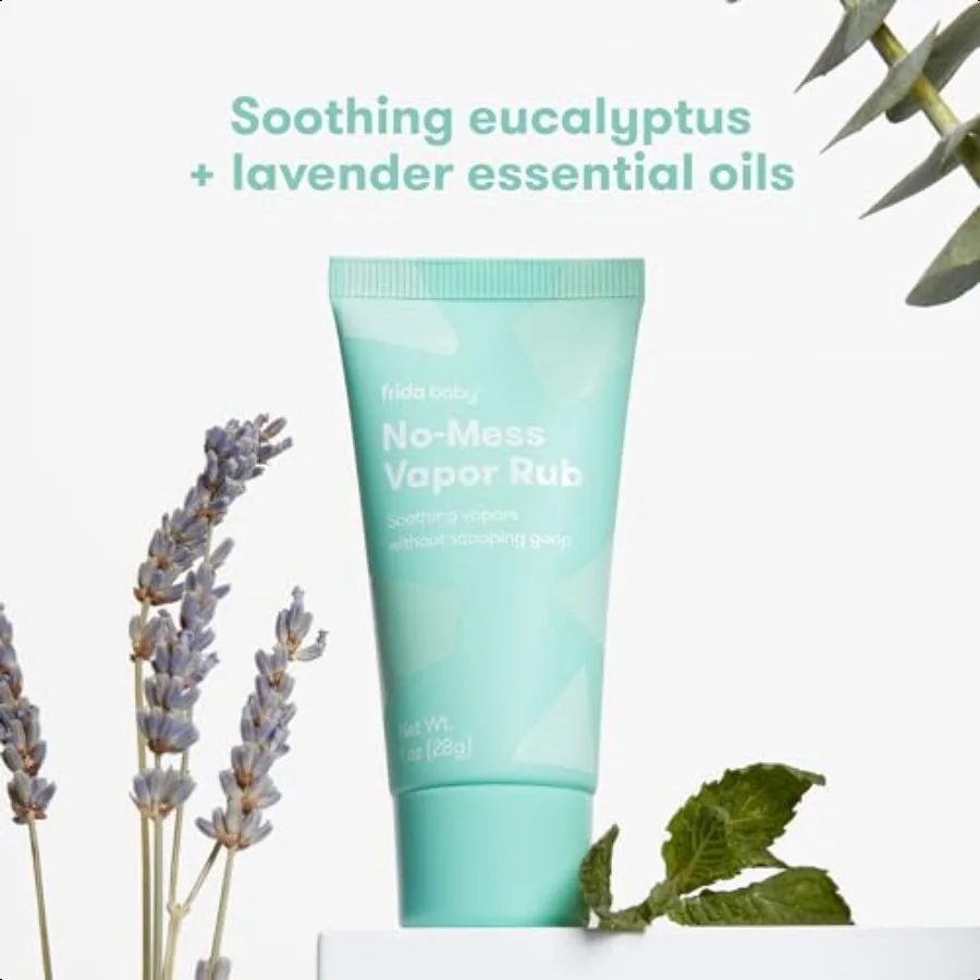 Frida Baby NoM Vapor Rub Baby Vapor Rub per petto, collo, schiena + piede, non stazionante, senza petrolio, tubo applicatore a mani libere, lenitivo