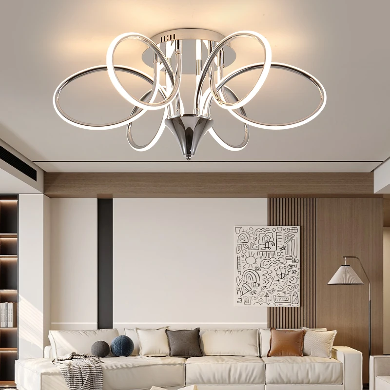 

New Remote Controller Modern Led Chandelier For Living Room Bedroom Dimmable Ceiling Chandelier Fixtures Chrome/Black