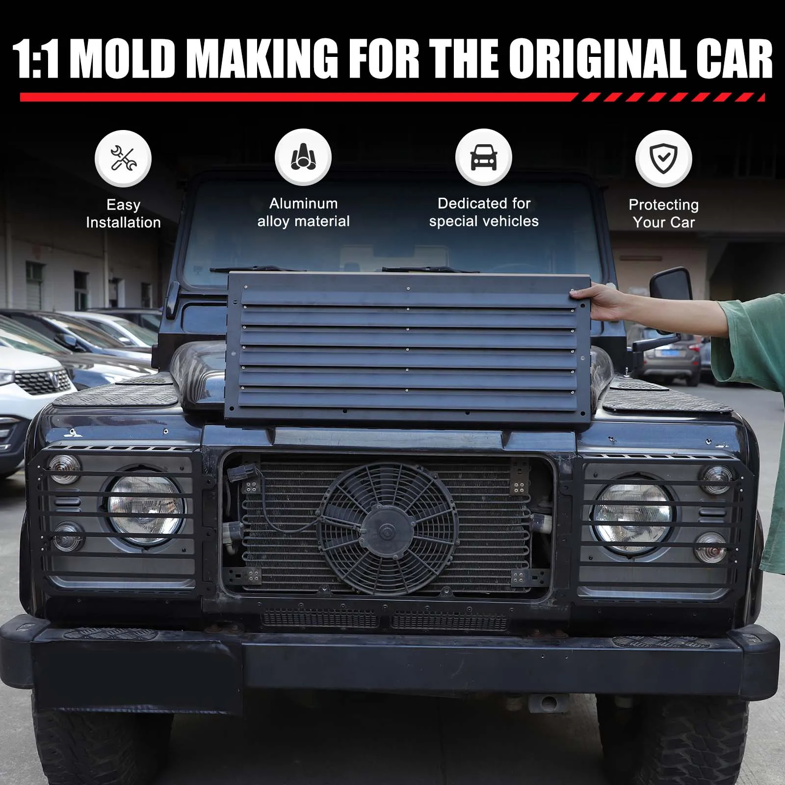 

Набор из 3 предметов, черный алюминиевый сплав для Land Rover Defender 90 110 2004-2018, автомобильная решетка, защитная сетка для фар, аксессуары