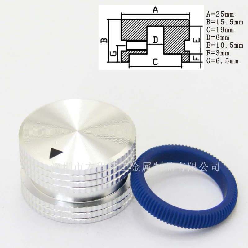 1pcs Silver Aluminum Alloy Rubber Ring Rotary Electronic Control Potentiometer Encoder Audio Knob Screw Type 25 X 15.5mm (DH)