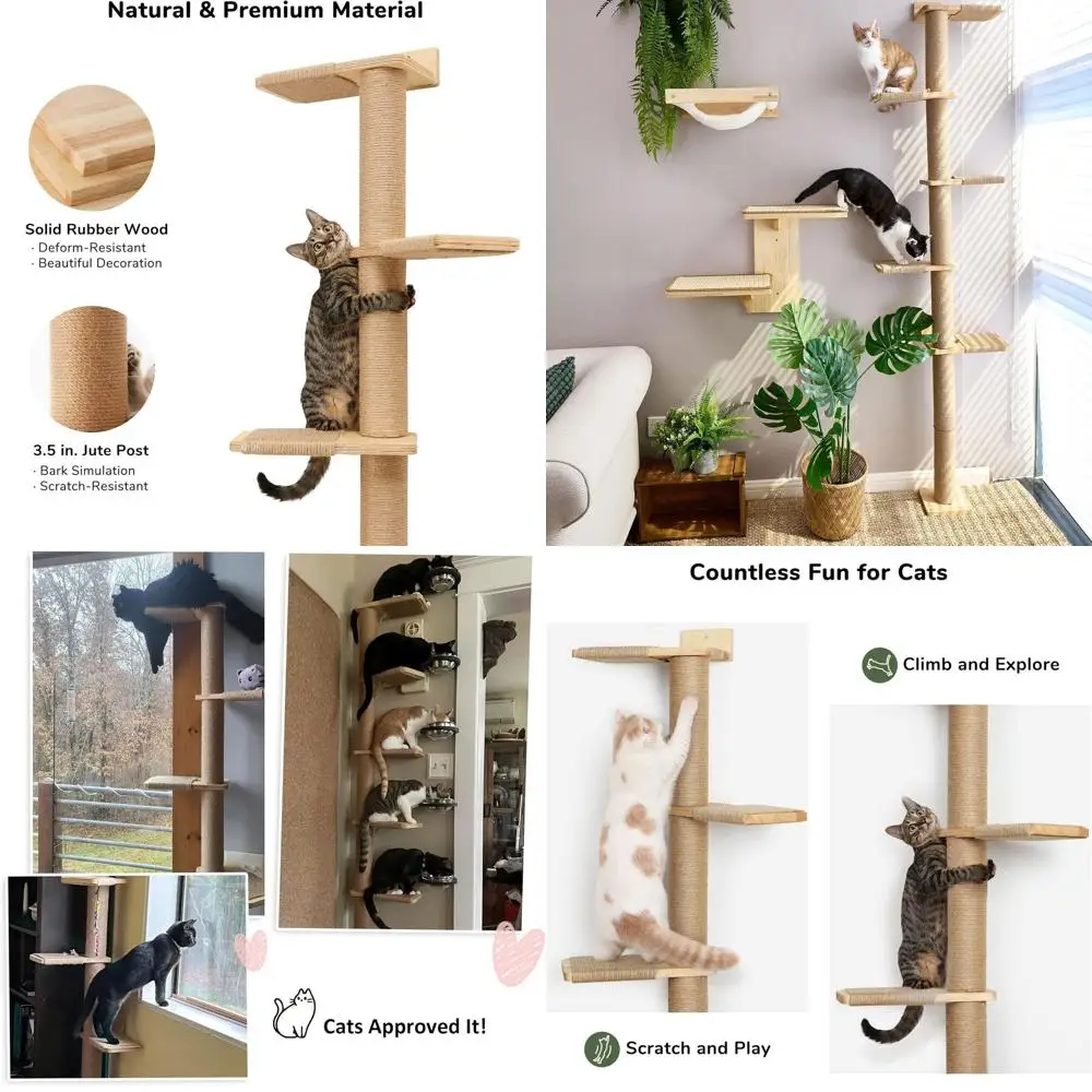 

5-уровневая настенная когтеточка-комплекс для кошек, от пола до потолка, с игровой площадкой и смотровой площадкой для котят