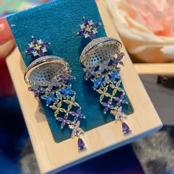 Bilincolor Silver Needle Zircon Jellyfish Flower Colored Earrings for Women