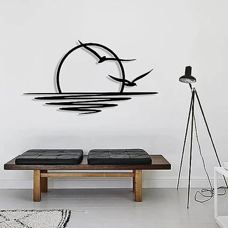 Sunrise Metal Wall Art, Sun And Seagulls Wall Decor, Metal Wall Decor, Abstract Sunset Home Decor, Minimalist Line Art Durable