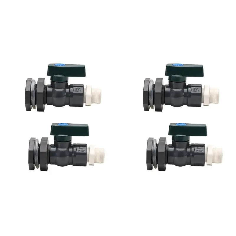 A53Q-4X PVC Faucet Kit 3/4 Inch Rain Barrel Valve With Bulkhead Connector Hose Adapter Anti-Crack Anti-Rust DN20