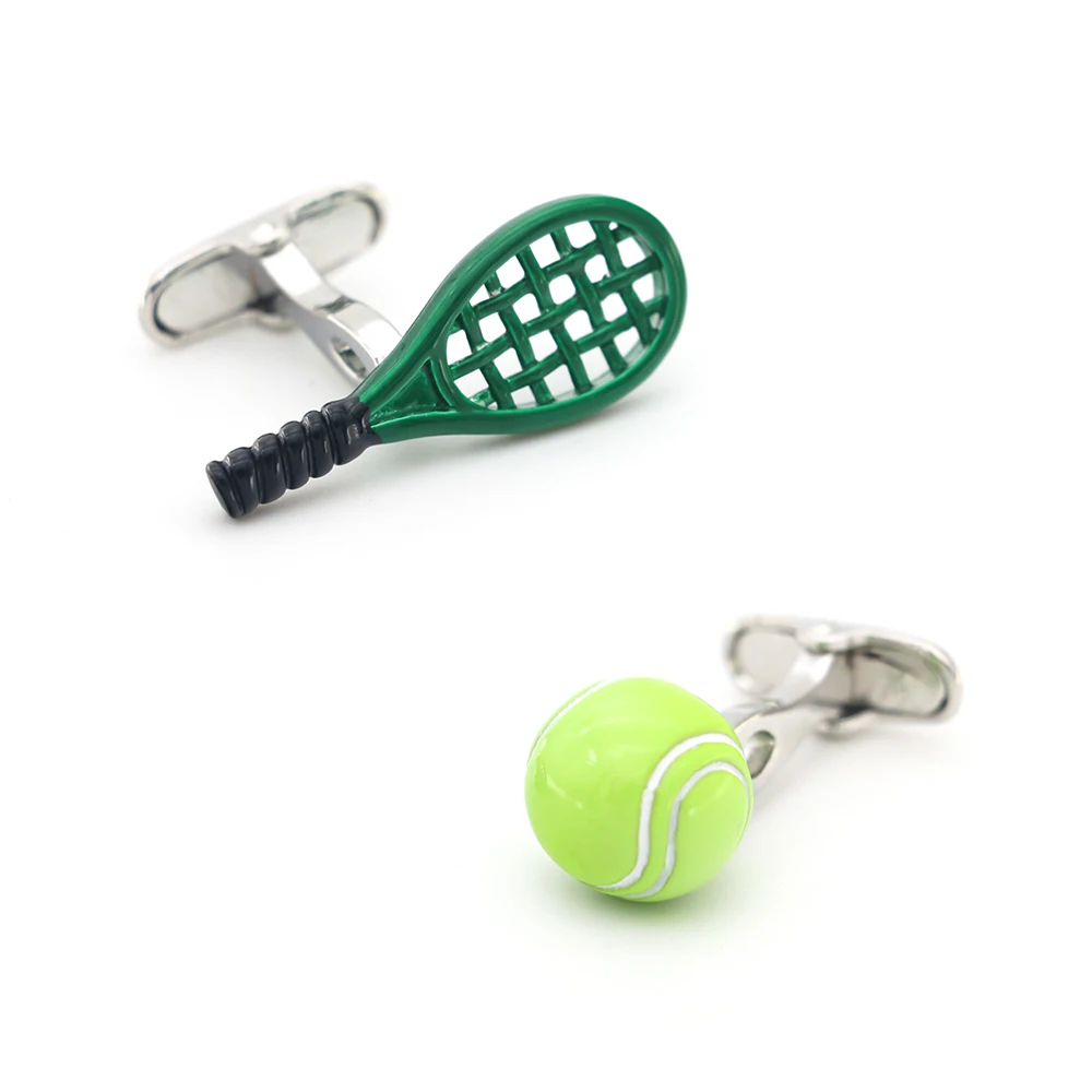 iGame Tennis Cuff Links Quality Brass Material Green Color Tennis Racket Design Cufflinks Wholesale & Retail