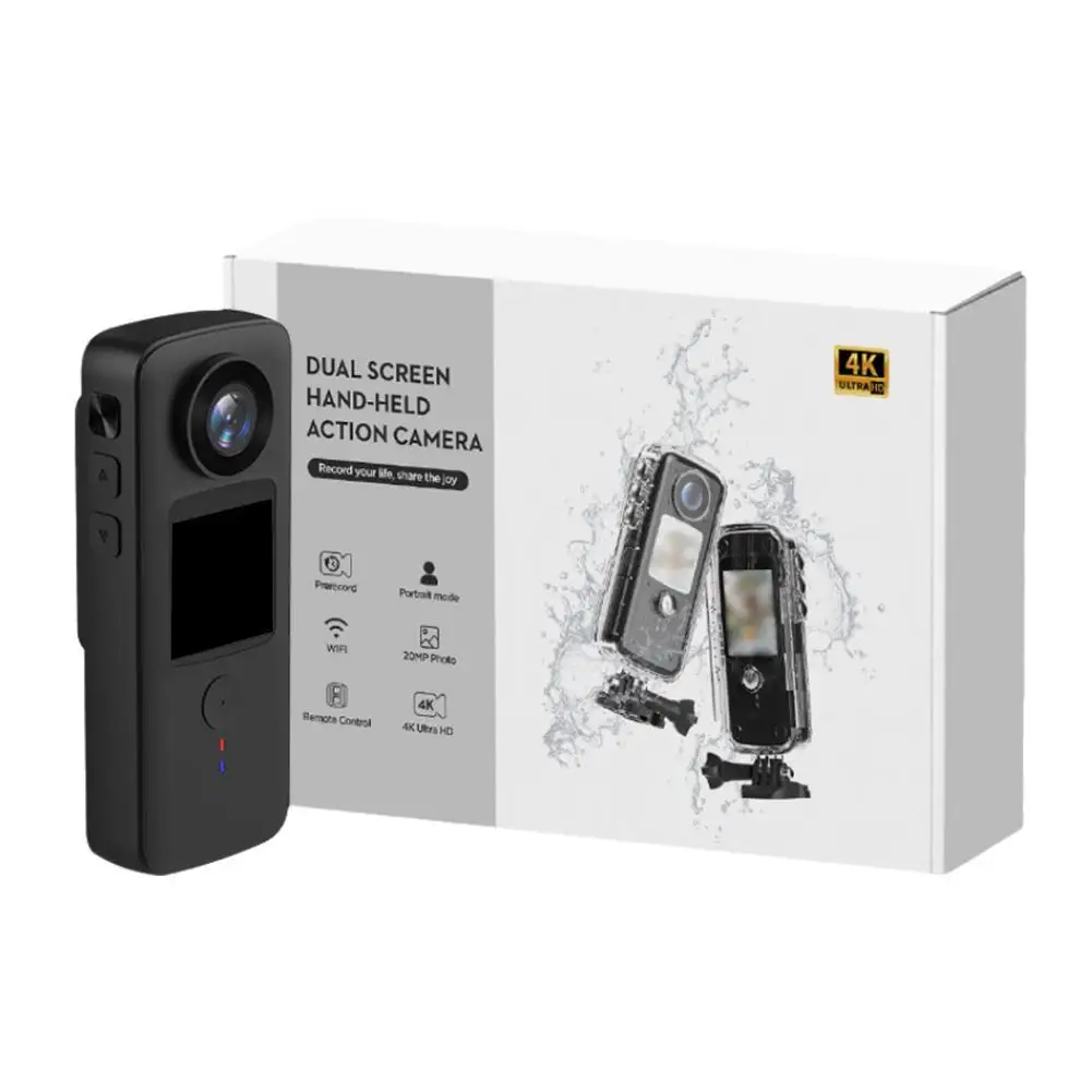 4K Action Camera 2025 Vlog Recorder with Microphone Dual Touch Screen Waterproof Wifi 150° Wide-Angle Video 135 Min Battery Life