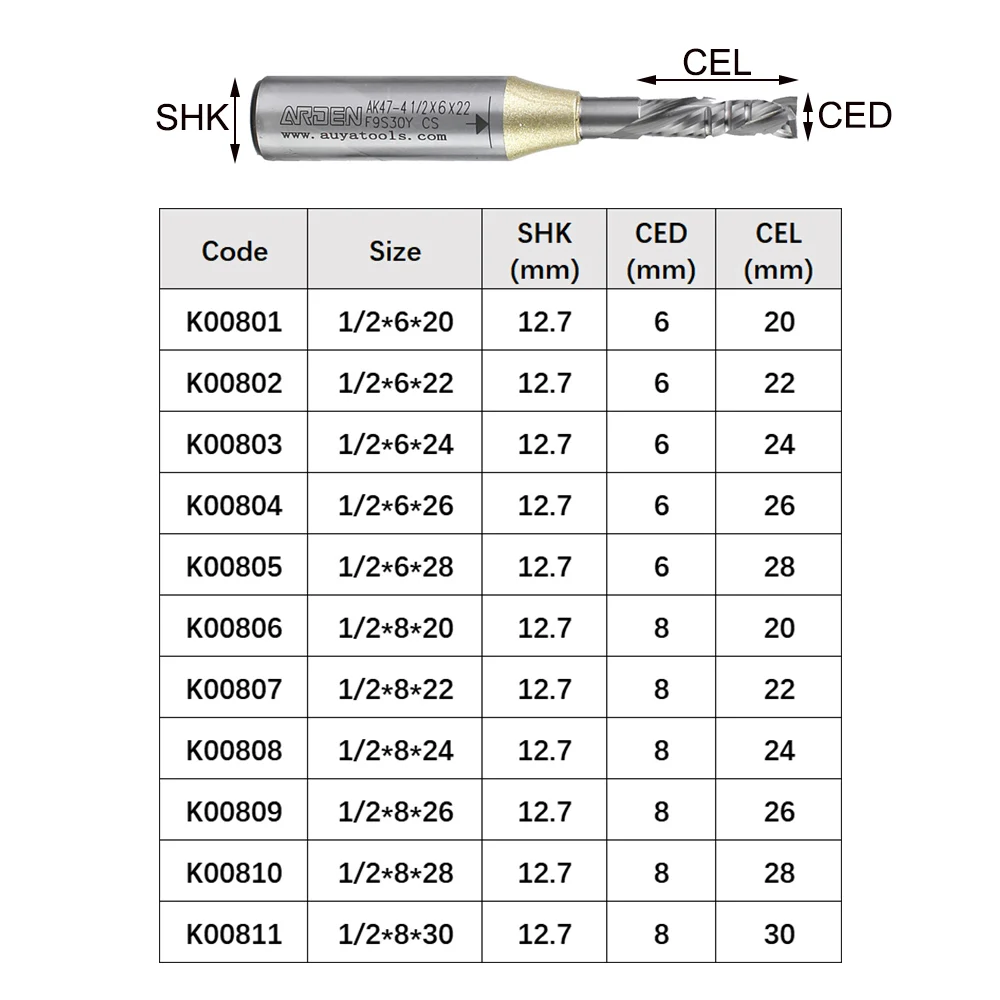 ARDEN Compression Bit Woodworking Double Veneer Cutting Compound Spiral Router Bit Engraving Machine Cutting Tool AK47-4