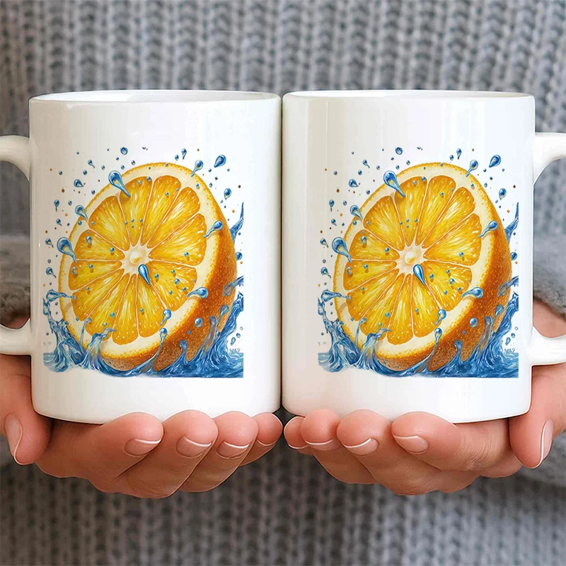 Orange Slice Water Splash Colorful Print Ceramic Coffee Mug 11oz 350ml Personalized Custom Cute Aesthetic Microwave Safe Birthda