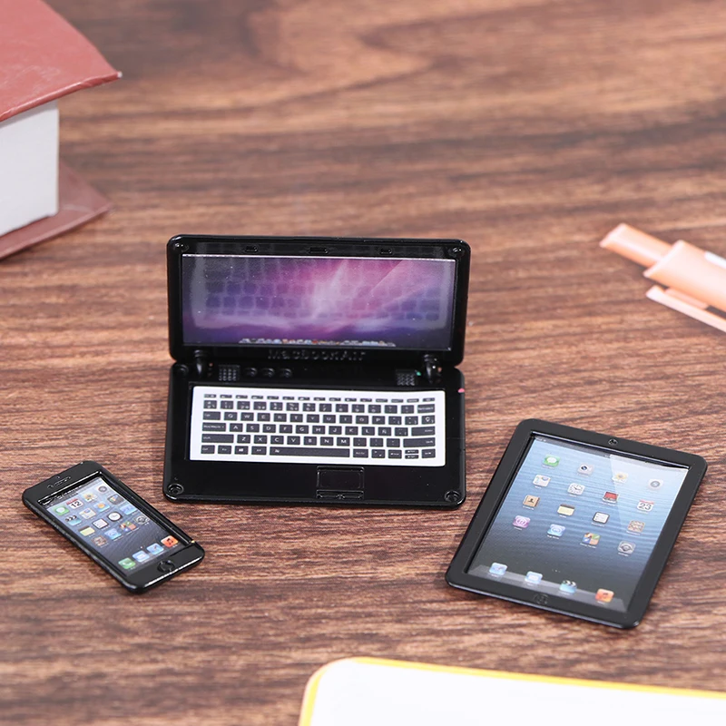 

3 шт./компл. 1:6 кукольный домик, миниатюрный ноутбук, телефон, планшет, модель кукольного дома, обучающая сцена, декор, игрушка